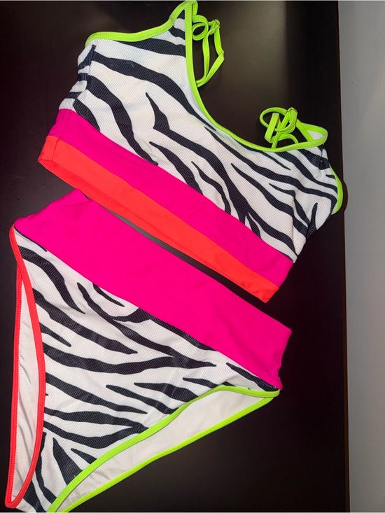 Beach Riot Other - Beach Riot Neon Pink and Lime Zebra Two-Piece Bikini
